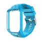 Blue textured silicone watch strap with adjustable clasp and metal pin