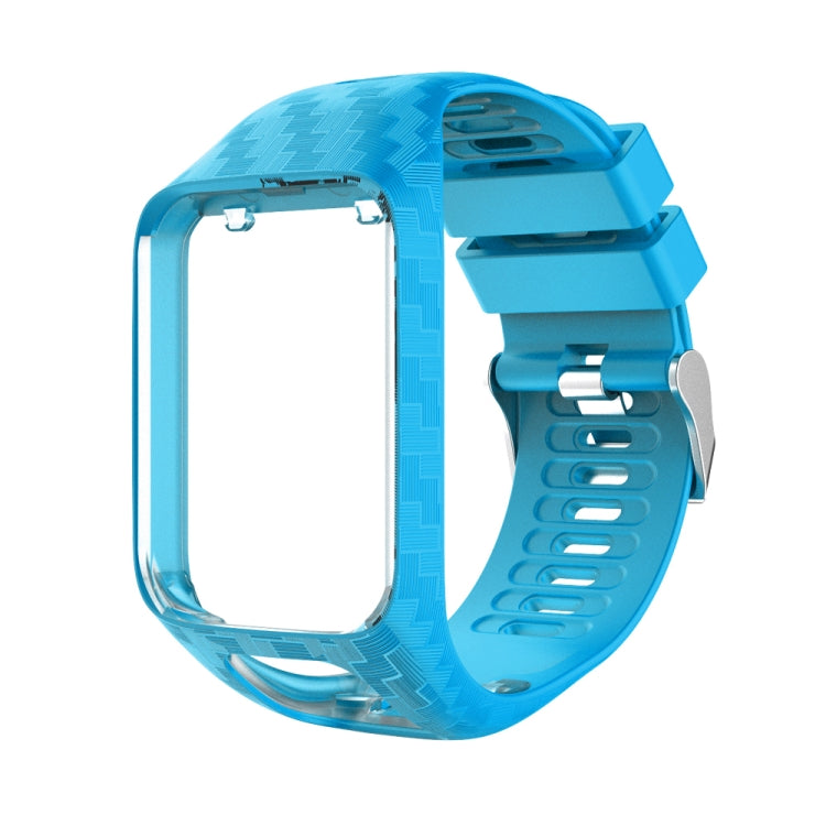 Blue textured silicone watch strap with adjustable clasp and metal pin
