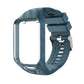 Dark blue textured silicone watch strap with adjustable clasp and metal pin