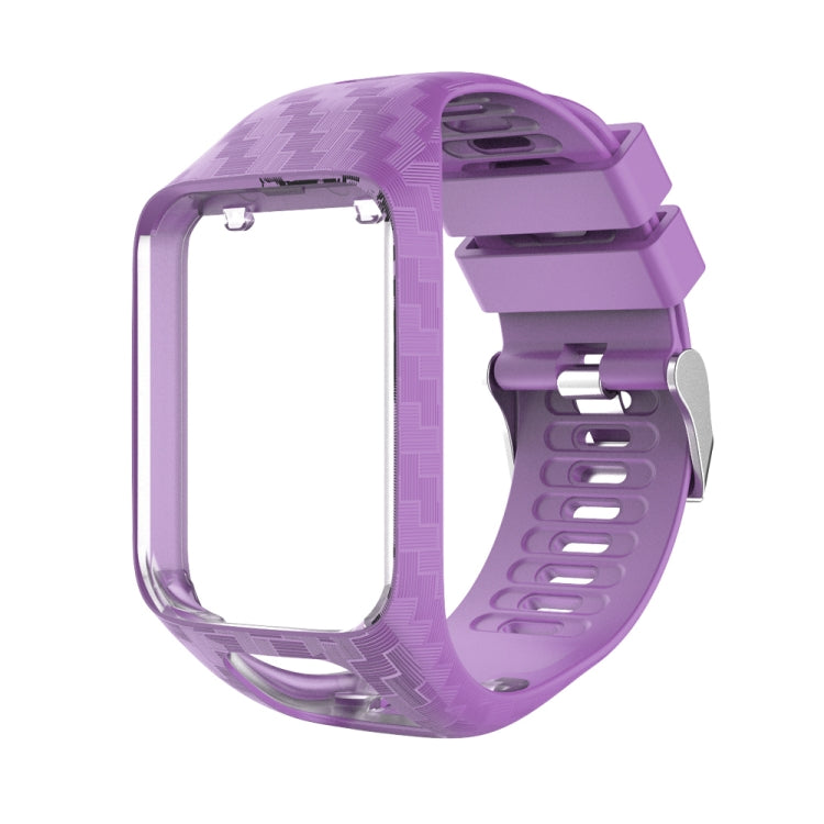 Purple textured silicone watch strap with adjustable clasp and metal pin