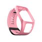 Pink silicone replacement watch strap with perforated texture and adjustable clasp