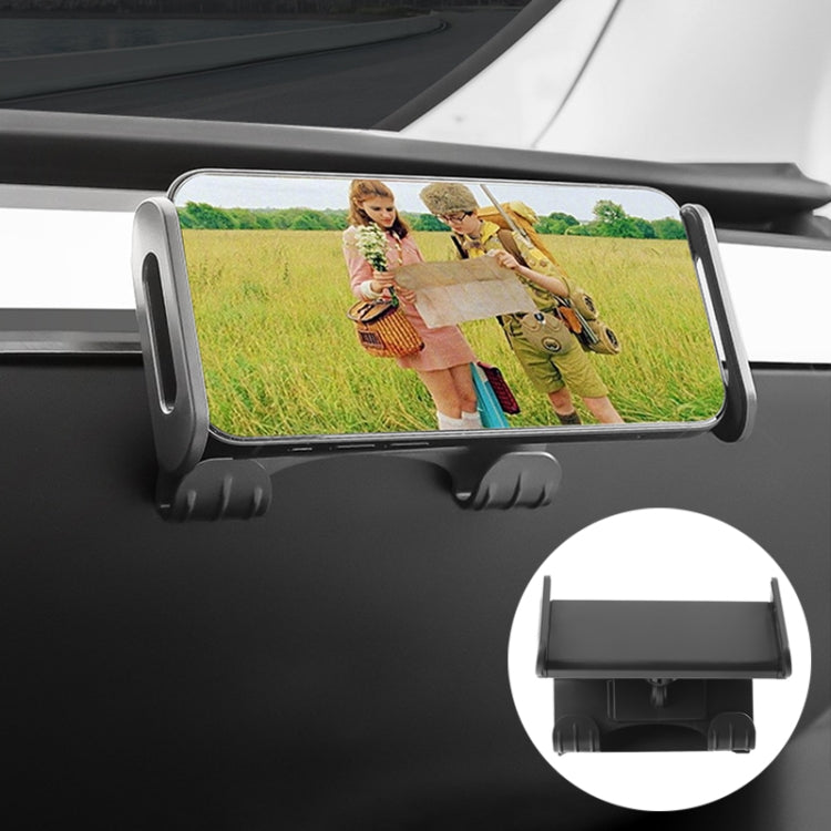 Car glove box hook phone/tablet holder with side clamps and dual cradle
