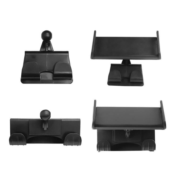 Black mounting hook base with phone bracket pieces, shown from multiple angles