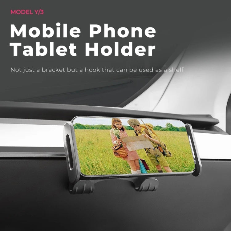 Dashboard glove box hook-style phone and tablet holder with side grips