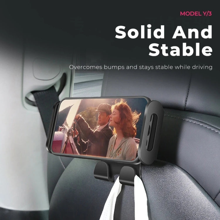 Car seat area phone holder with curved side arms and vertical viewing stand