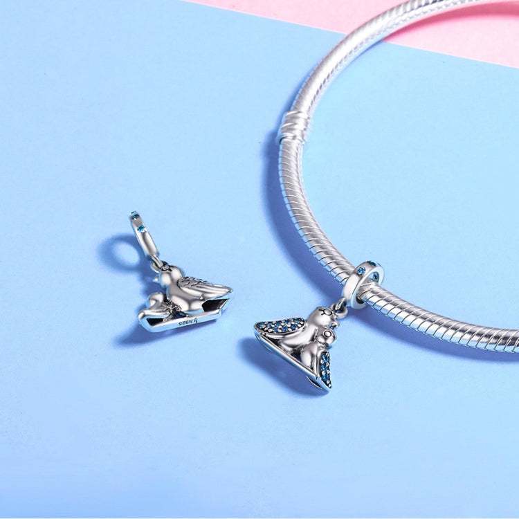S925 silver bracelet with blue gem bird charm