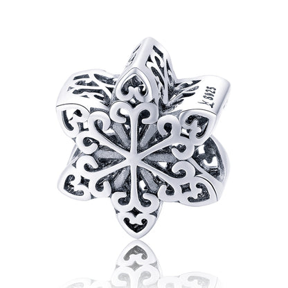 Sterling silver snowflake charm bead with filigree cutouts, for DIY bracelet/necklace