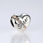 Silver heart bead with 'Sister' lettering and four clear round crystal accents