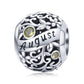 Sterling silver birthstone charm bead, August engraving with yellow-green round gemstones