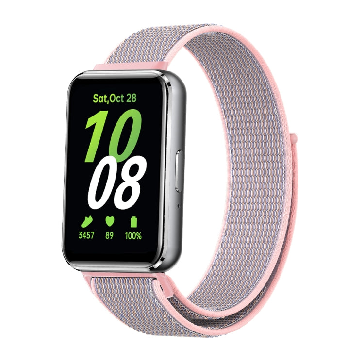 Woven nylon loop watch band for Galaxy Fit 3, light purple with pink underside.