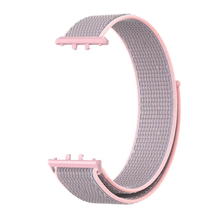 Woven nylon loop watch band for Galaxy Fit 3, light purple strap with clasp tabs.