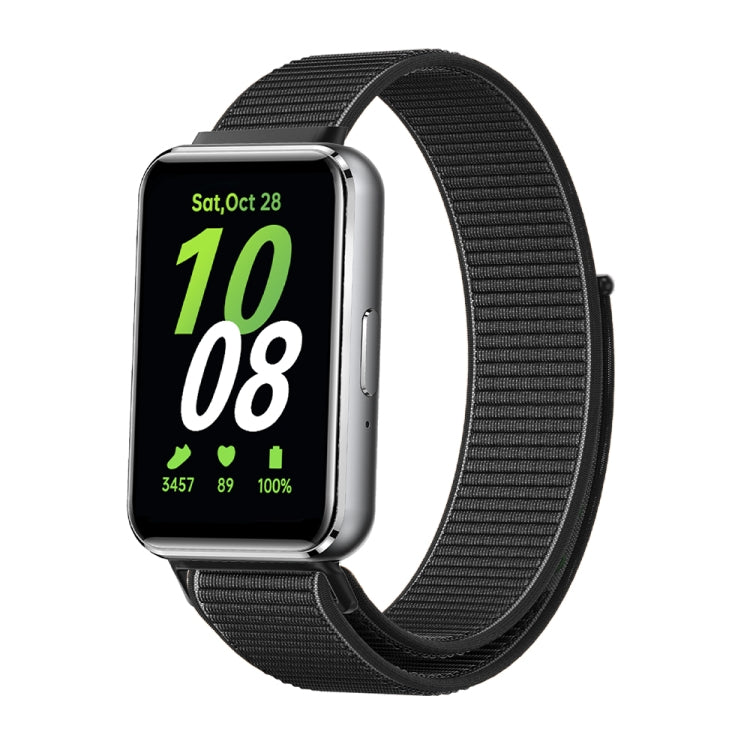 Woven nylon loop watch band for Galaxy Fit 3, black woven mesh loop band.