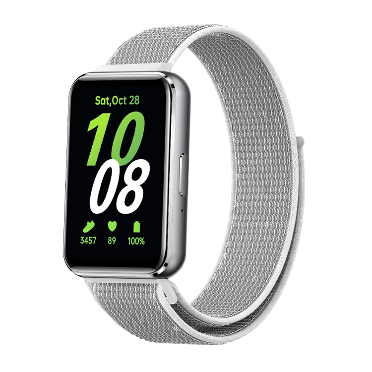 Woven nylon loop watch band for Galaxy Fit 3, light gray woven mesh loop band.