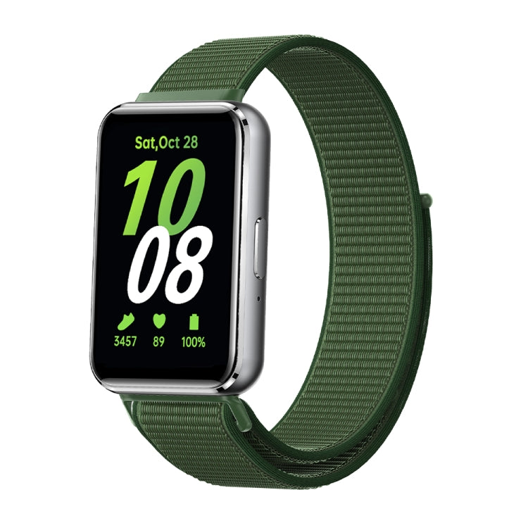 Woven nylon loop watch band for Galaxy Fit 3, dark green woven mesh loop band.