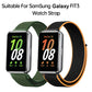 Woven nylon loop watch band pair with green and black-orange straps.