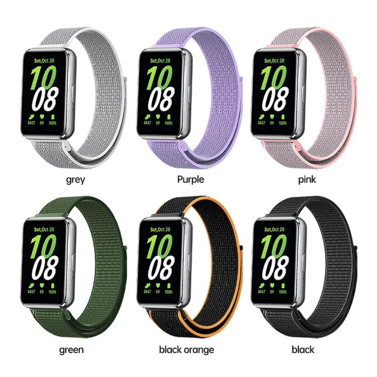 Woven nylon loop watch band for Galaxy Fit 3, six woven color bands displayed.