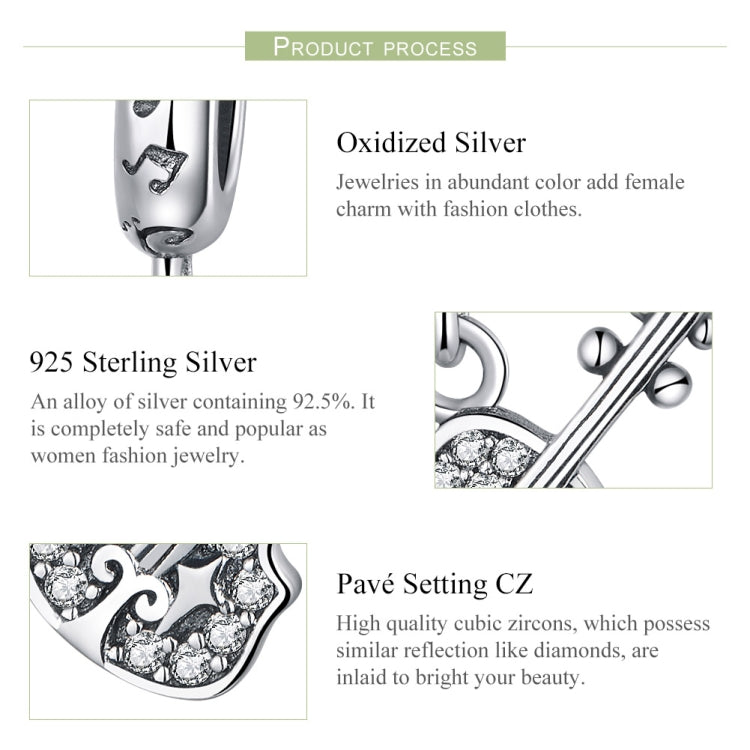 Sterling silver violin pendant details with oxidized finish and pavé zircon setting