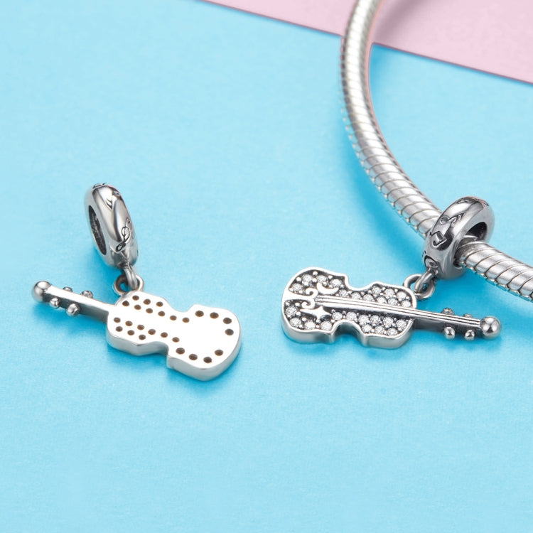 S925 silver violin charm pendants, one pavé-set with zircon