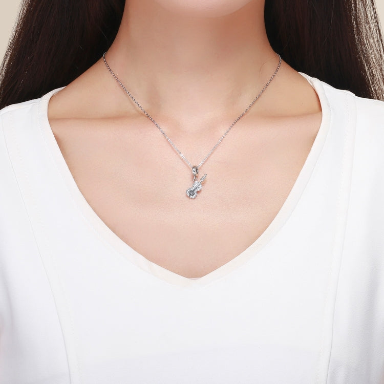 Silver violin pendant necklace with zircon detail