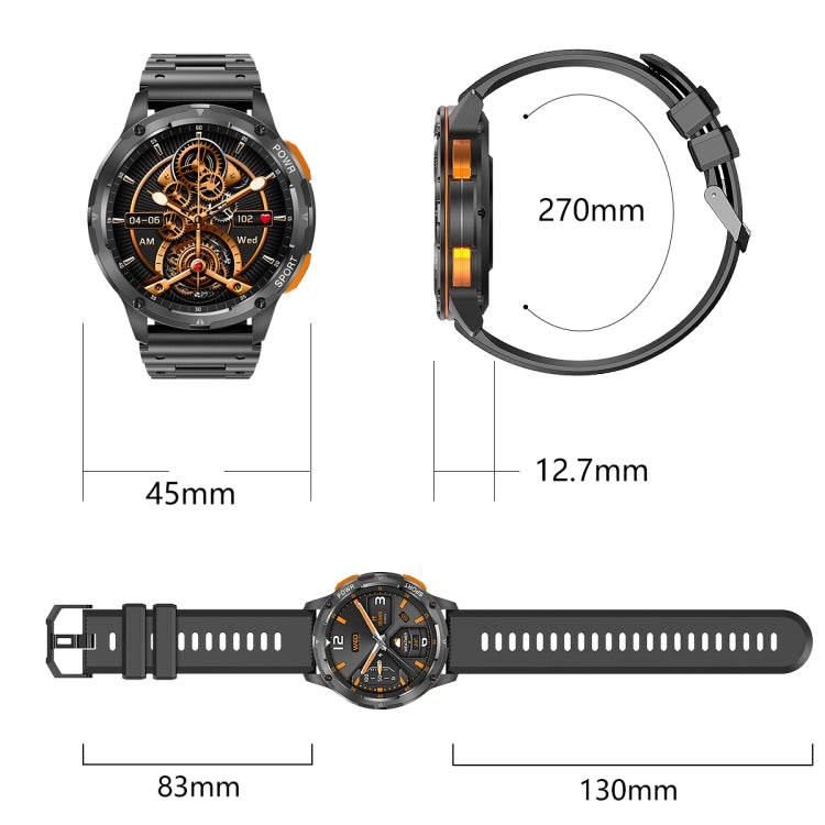 Round smart watch size diagram: 45mm face, 12.7mm thickness, 83mm band length