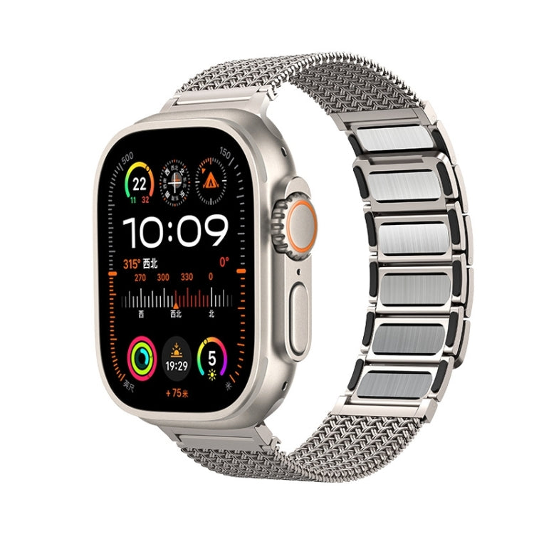 Silver braided chain stainless steel watch band with magnetic clasp and polished links