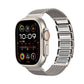 Silver stainless steel mesh smartwatch band with magnetic clasp and polished metal links