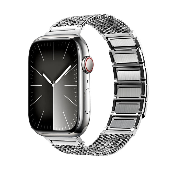 Black stainless steel magnetic clasp braided chain watch band with rectangular link plates
