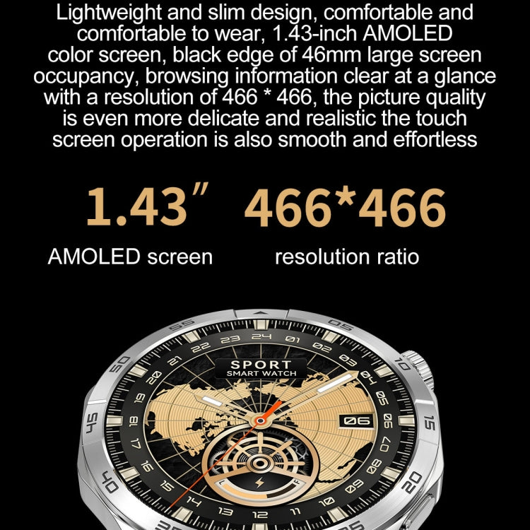 Black round smart watch with golden sports-style AMOLED display and black bezel