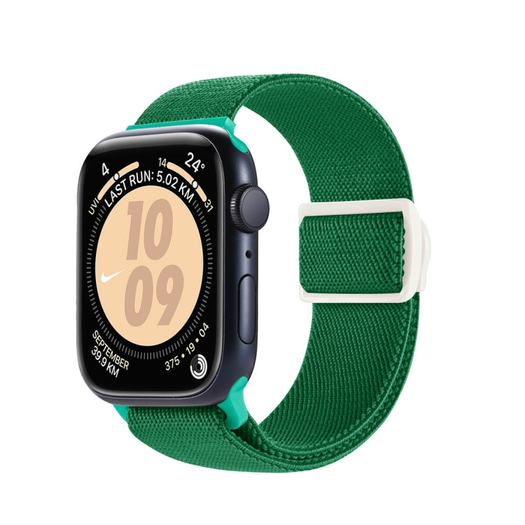 Nylon watch band with snap buckle, green fabric with white clasp for Apple Watch