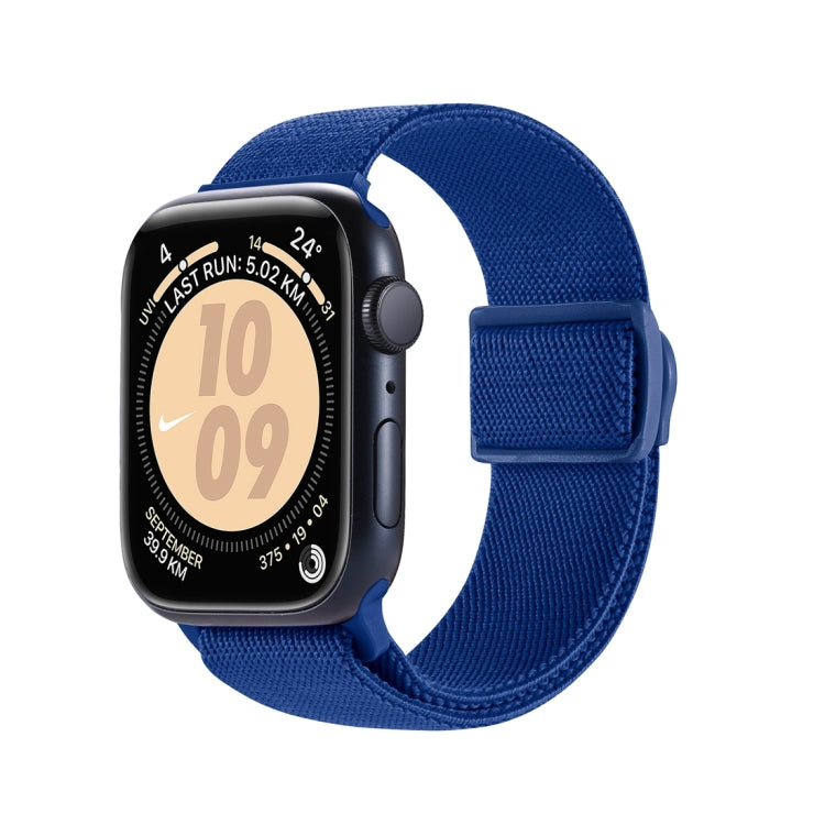 Nylon watch band with snap buckle, carbon-fiber texture, navy blue strap for Apple Watch