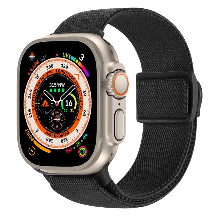 Nylon watch band with snap buckle, black woven texture strap for Apple Watch