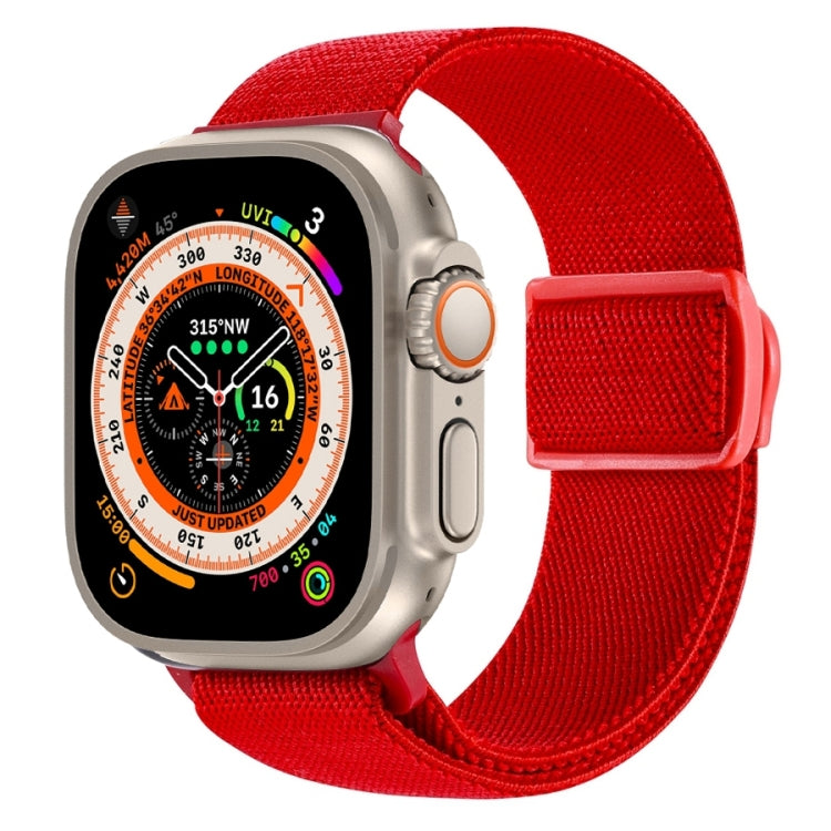 Nylon watch band with snap buckle, red woven texture strap for Apple Watch