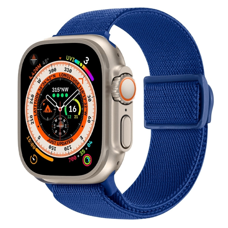 Snap-buckle nylon watch band, deep blue woven strap with white buckle