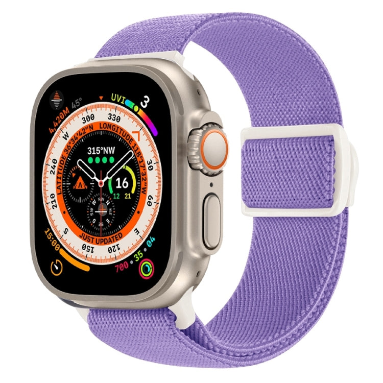 Snap-buckle nylon watch band, lavender woven strap with white buckle