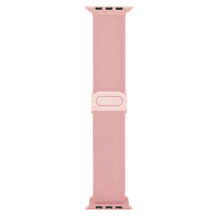 Light pink woven nylon watch band with snap closure, shown separately