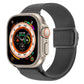 Dark gray nylon Apple Watch band with textured weave and snap buckle