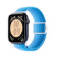 Blue nylon Apple Watch band with woven texture and hook-and-loop closure