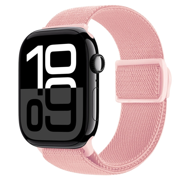 Pink nylon watch band with snap buckle and woven carbon-fiber texture