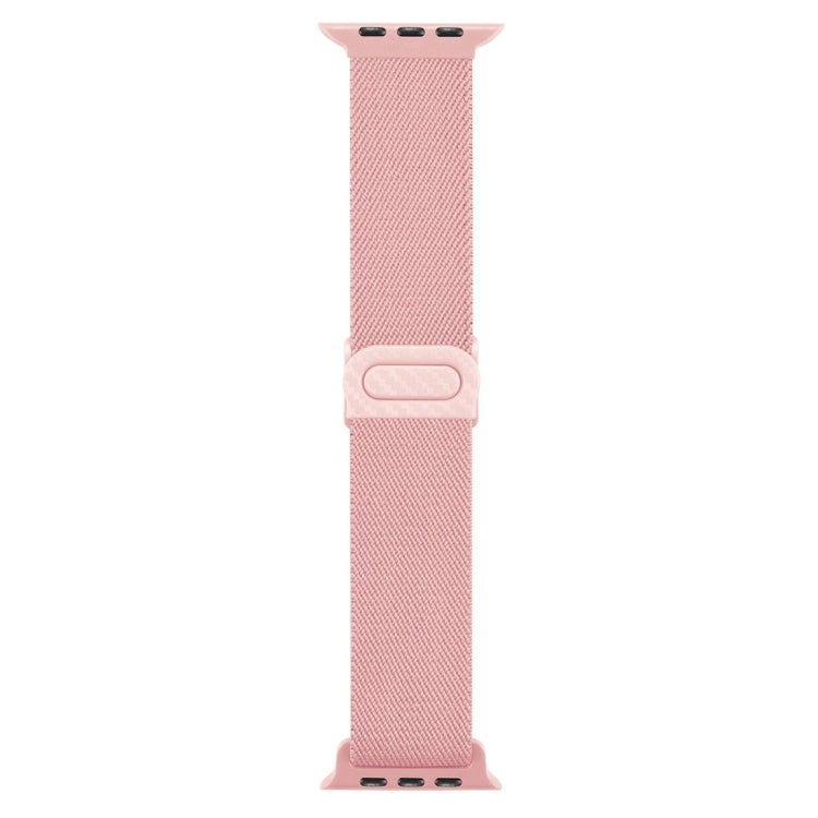 Light pink nylon watch band with snap buckle, woven carbon-fiber texture