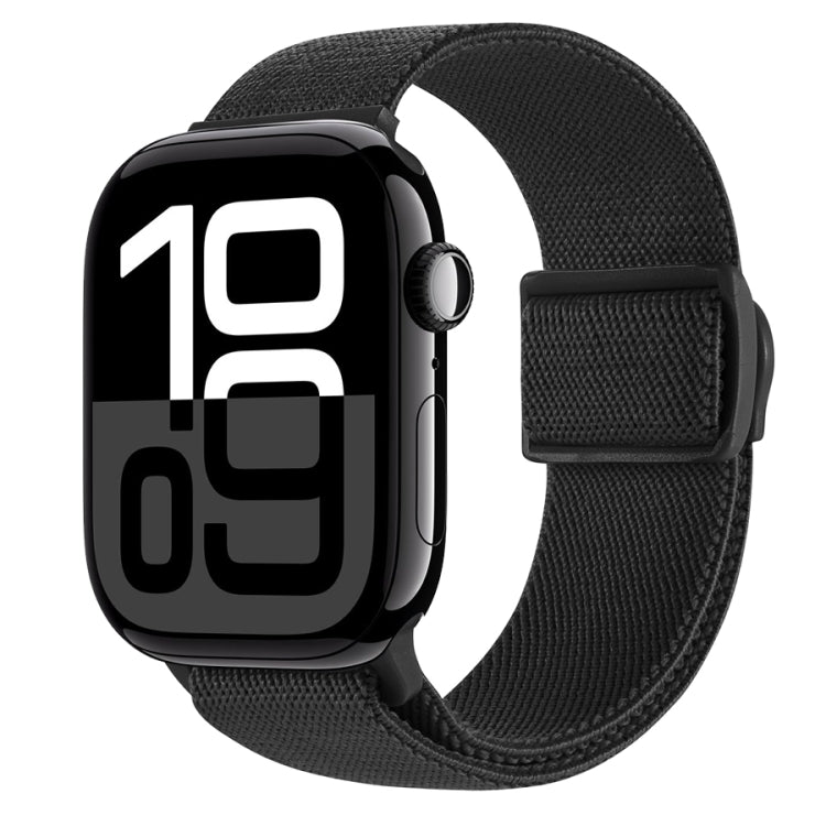 Black nylon watch band with snap buckle and woven carbon-fiber texture