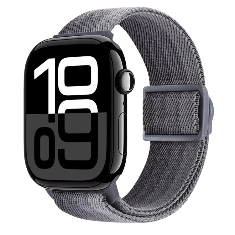 Gray nylon snap buckle watch band with woven texture, gray keeper strap
