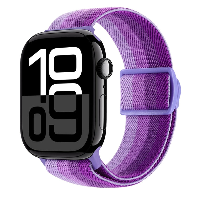 Purple nylon snap buckle watch band with woven texture and darker purple keeper