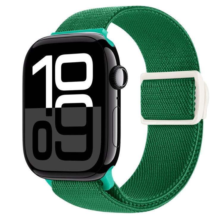 Green nylon snap buckle watch band with woven texture, white keeper strap