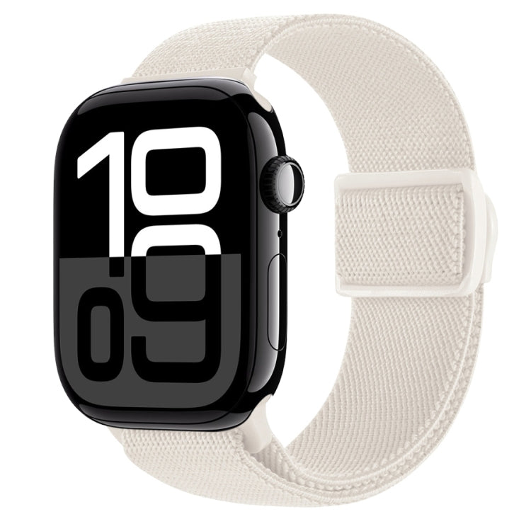 White nylon snap buckle watch band with woven texture, white keeper strap