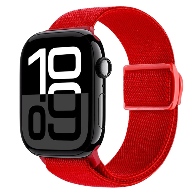 Red nylon watch band with snap buckle, woven carbon-fiber texture