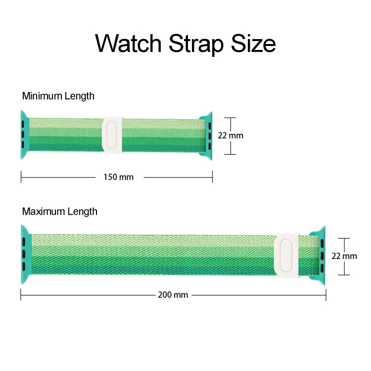 Nylon watch band length diagram with snap buckle and size measurements