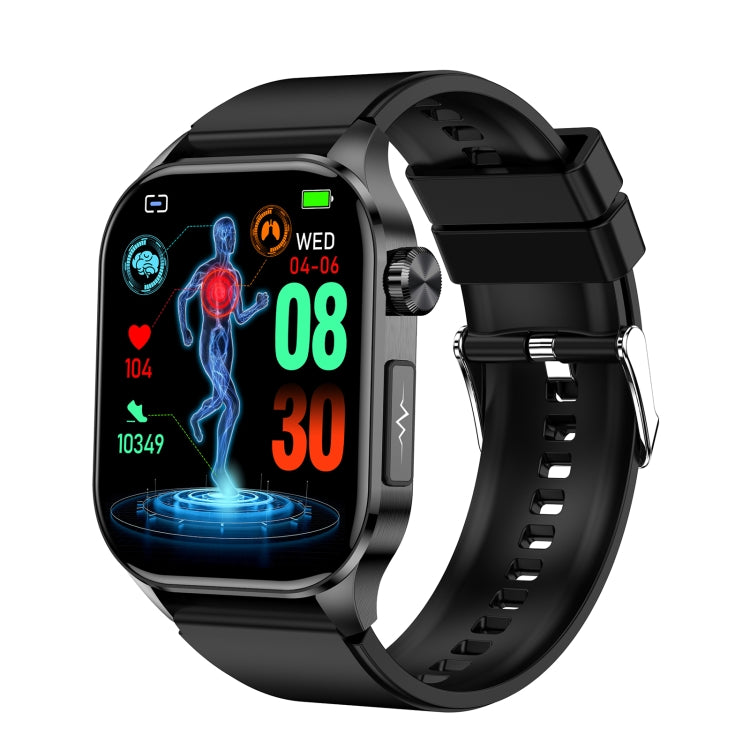 Black smartwatch with health display and silicone band