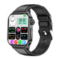 Black smartwatch with app dashboard and silicone band