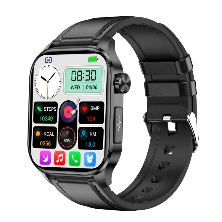 Black smartwatch with app dashboard and silicone band