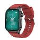 Smartwatch with red silicone band and decorative analog-style display